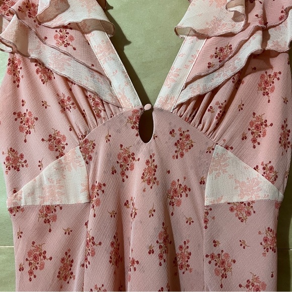 Free People | Joaquin Dress Peach Combo Floral Ruffle Godet Midi Dress Size S - Picture 6 of 15